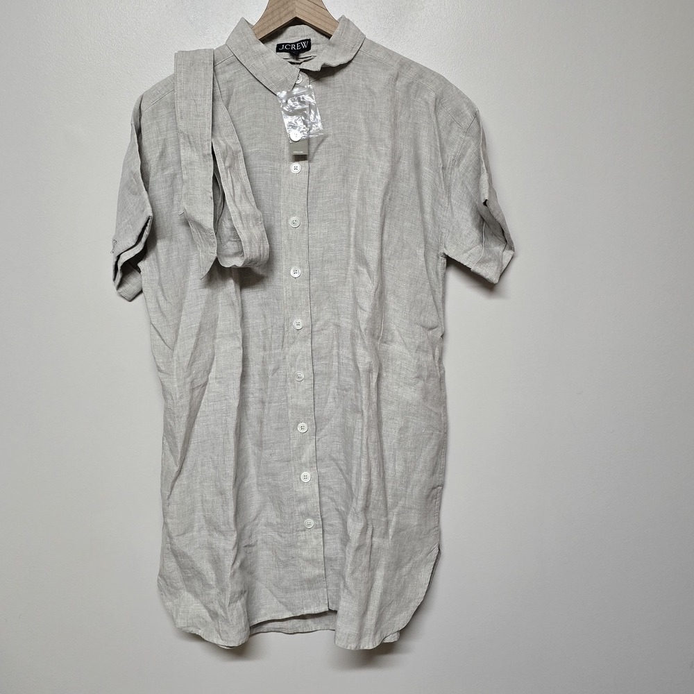 J.CREW Women's Beige Capitaine Linen Shirtdress PETITE LARGE BY785 Minimalist
